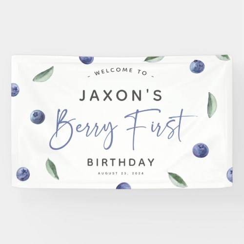 Berry First Blueberry 1st Birthday Party Banner