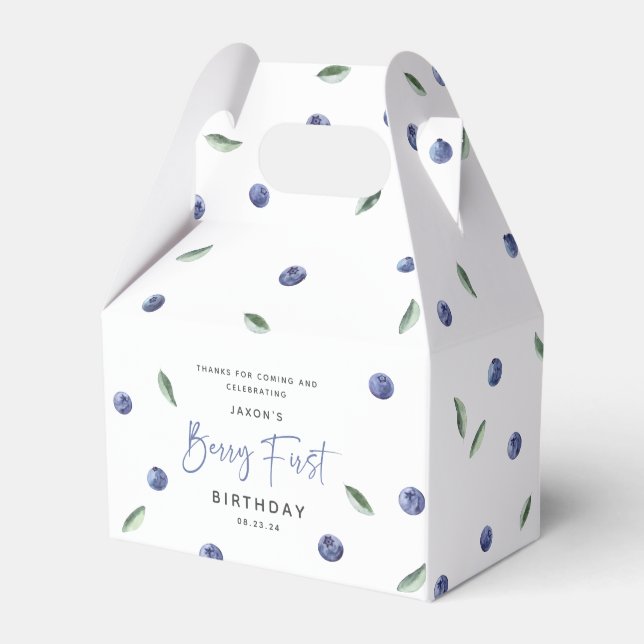 'Berry First' Blueberry 1st Birthday Party Favor Boxes (Front Side)