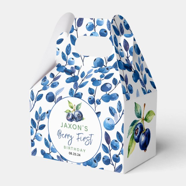 Berry First Blueberry 1st Birthday Party Favor Boxes (Front Side)