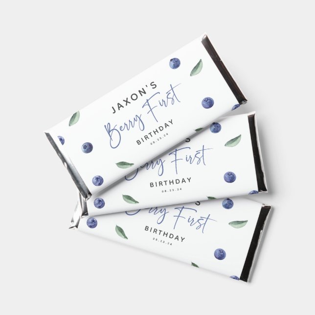 'Berry First' Blueberry 1st Birthday Party Hershey Bar Favors (Front)