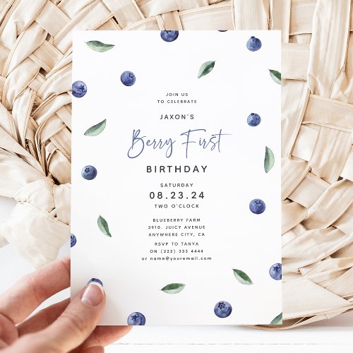Berry First Blueberry 1st Birthday Party Invitation