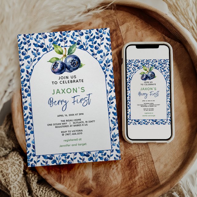 Berry First Blueberry 1st Birthday Party Invitation (Creator Uploaded)