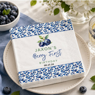 Berry First Blueberry 1st Birthday Party Napkins