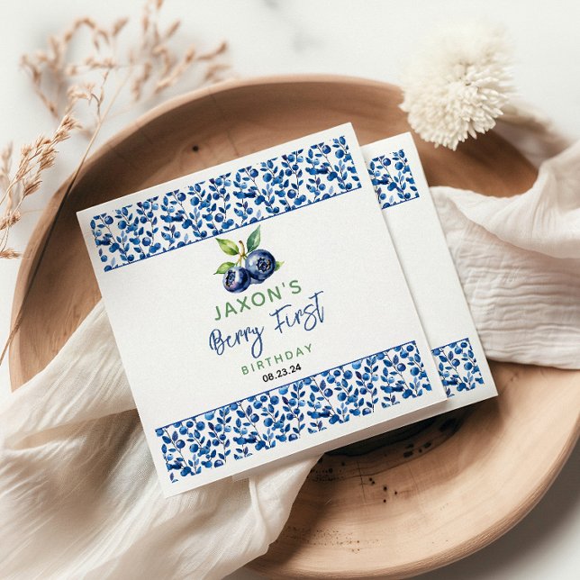 Berry First Blueberry 1st Birthday Party Napkins (Creator Uploaded)