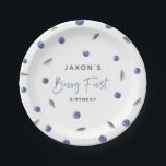'Berry First' Blueberry 1st Birthday Party Paper Plates<br><div class="desc">Celebrate your child's 1st birthday party with this popular blueberry theme 'Berry First Birthday'. This simple design features an elegant template decorated with watercolor blueberries and green leaves on a classic white background.</div>