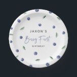 'Berry First' Blueberry 1st Birthday Party Paper Plates<br><div class="desc">Celebrate your child's 1st birthday party with this popular blueberry theme 'Berry First Birthday'. This simple design features an elegant template decorated with watercolor blueberries and green leaves on a classic white background.</div>