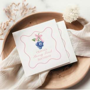 Berry first blueberry birthday Pink Bow Coquette Napkins
