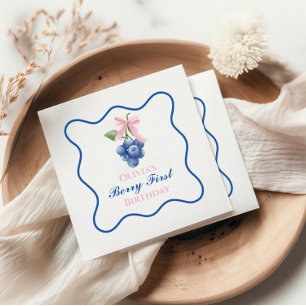 Berry first blueberry birthday Pink Bow Coquette Napkins
