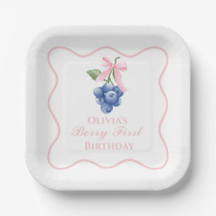 Berry first blueberry birthday Pink Bow Coquette Paper Plates