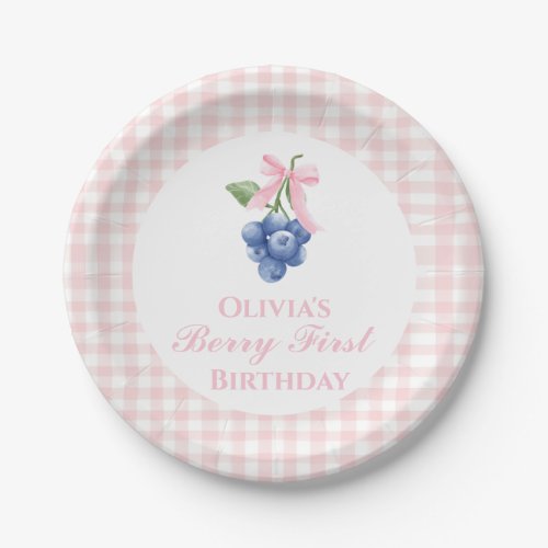 Berry first blueberry birthday Pink Bow Coquette Paper Plates
