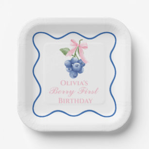 Berry first blueberry birthday Pink Bow Coquette Paper Plates