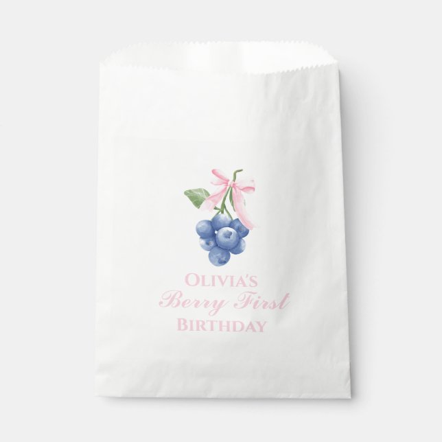 Berry First blueberry Coquette birthday Pink Bow Favor Bag (Front)