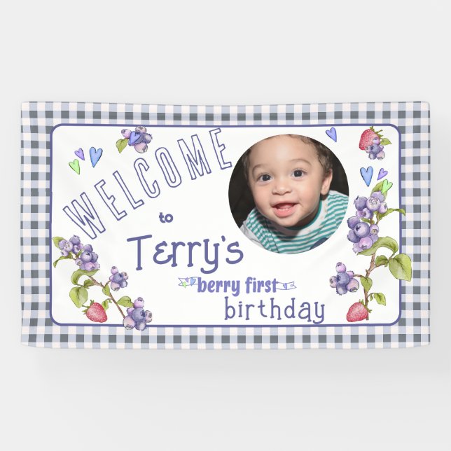 Berry First Boy's Birthday Banner (Horizontal)
