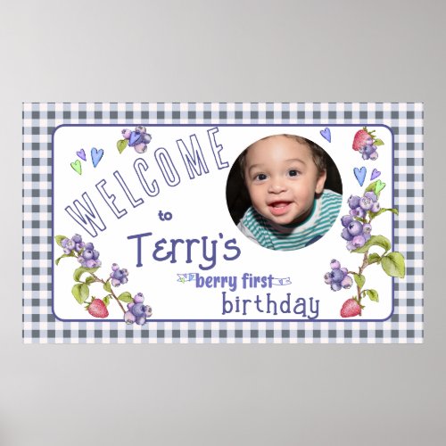 Berry First Boys Birthday Banner Poster