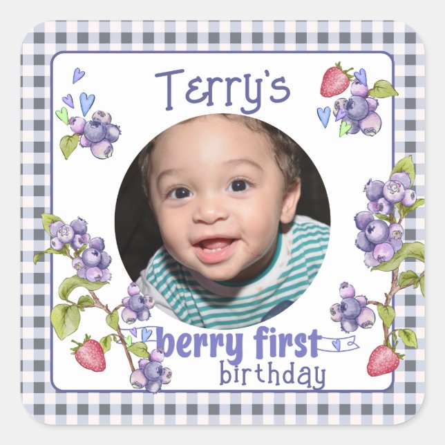 Berry First Boy's Birthday  Square Sticker (Front)