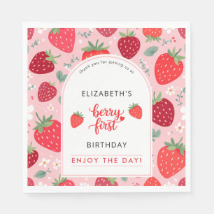 Berry First Cute 1st Birthday Girl's Strawberry Napkins