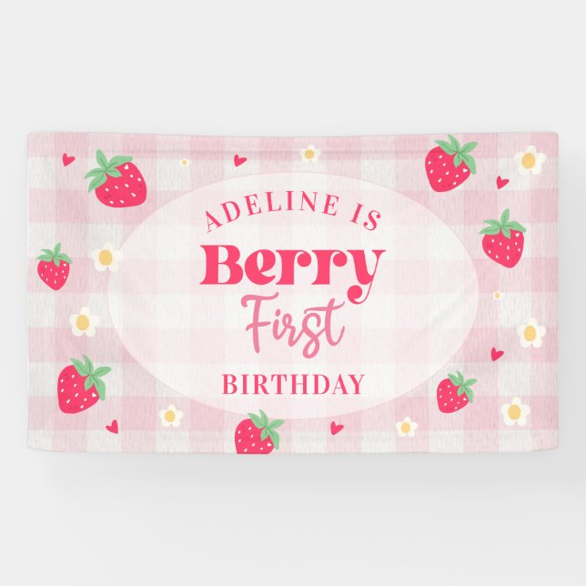 Berry First Cute 1st Birthday Strawberry Banner (Horizontal)