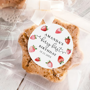 Berry First Cute 1st Birthday Strawberry Classic Round Sticker