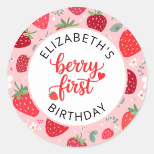 Berry First Cute 1st Birthday Strawberry Girl's Classic Round Sticker
