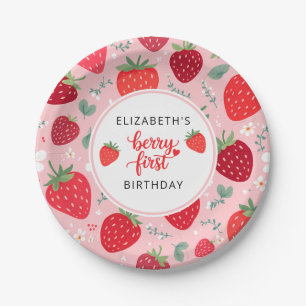 Berry First Cute 1st Birthday Strawberry Girl's Paper Plates