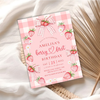 Berry First Cute 1st Birthday Strawberry Invitation