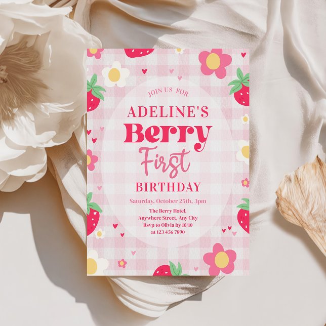 Berry First Cute 1st Birthday Strawberry Invitation (Creator Uploaded)