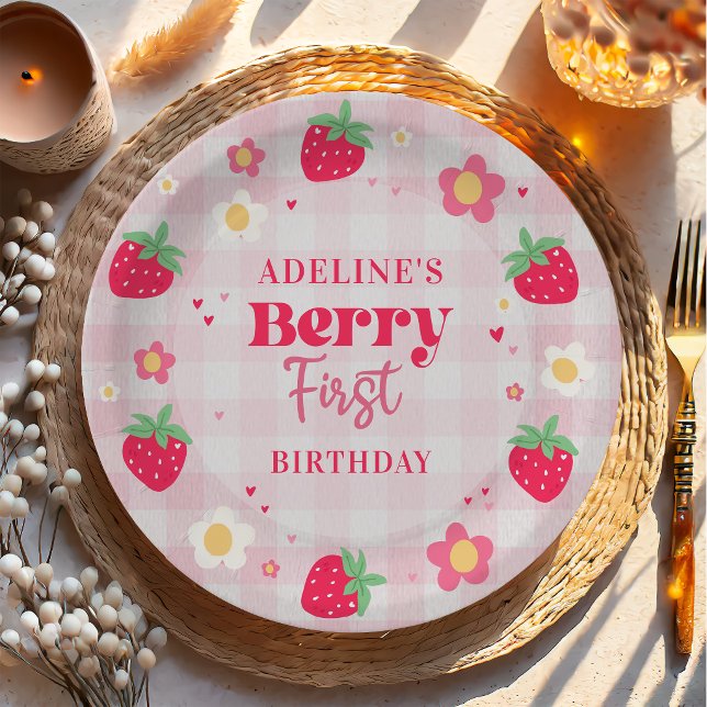 Berry First Cute 1st Birthday Strawberry Paper Plates (Creator Uploaded)