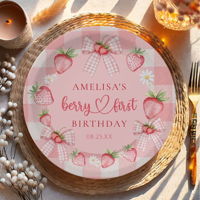 Berry First Cute 1st Birthday Strawberry Paper Plates (Creator Uploaded)