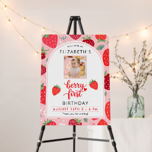 Berry First Cute 1st Birthday Strawberry Photo Foam Board