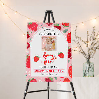 Berry First Cute 1st Birthday Strawberry Photo Foam Board