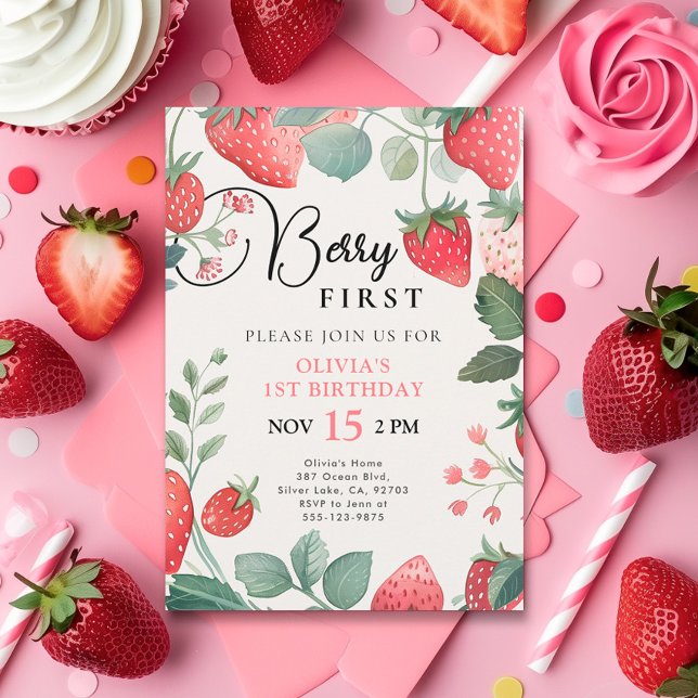 Berry First Floral 1st Birthday Invitation (Creator Uploaded)