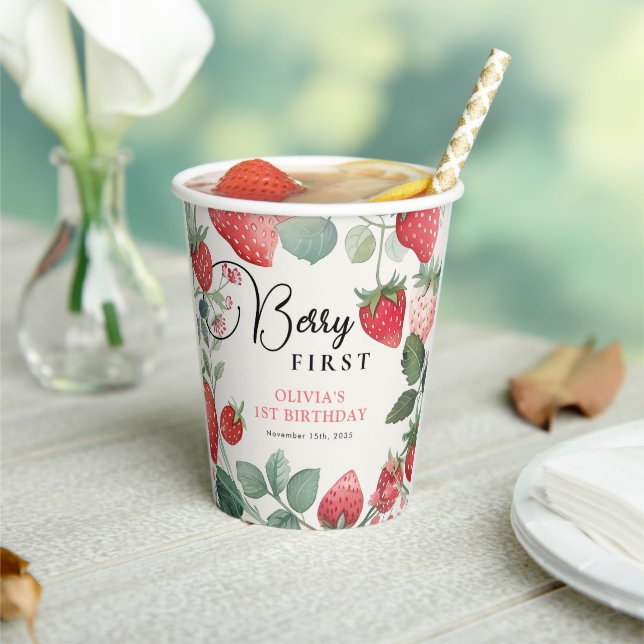 Berry First Floral 1st Birthday Paper Cups (Insitu)