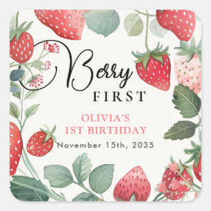 Berry First Floral 1st Birthday Square Sticker