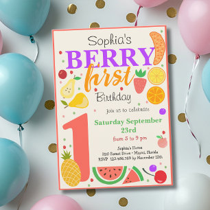 Berry first fruits kids birthday invitation