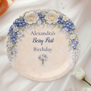 Berry First Garden Floral 1st Birthday Paper Plates