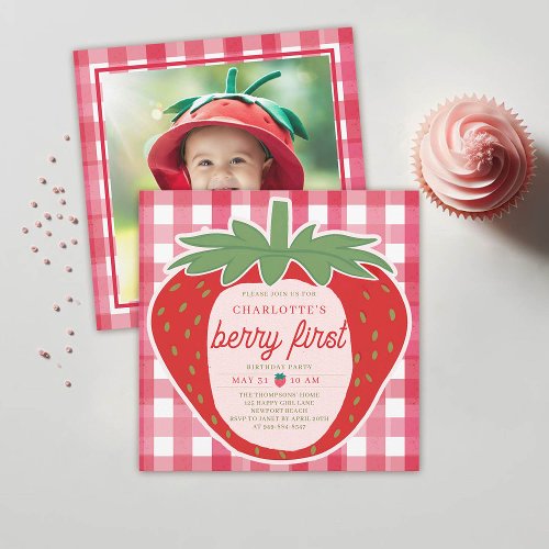 Berry First Giant Strawberry Photo 1st Birthday Invitation
