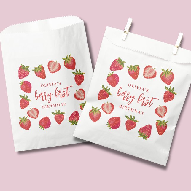 Berry First Girls strawberry Personalized Birthday Favor Bag (Personalised Berry First Strawberry Birthday favor bag, ideal for girls birthday part)
