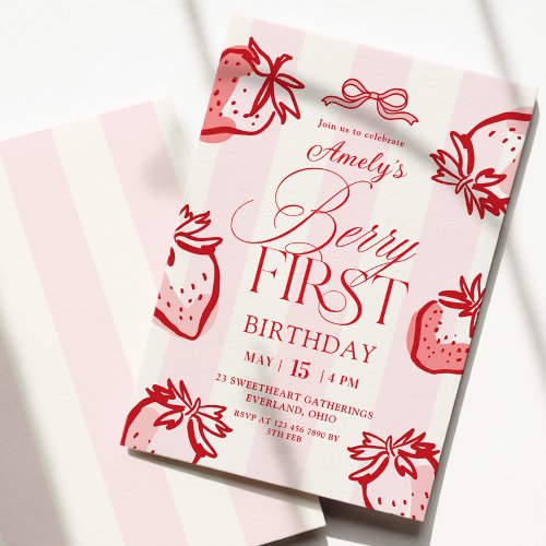 Berry First Hand Drawn Bow Strawberry Birthday