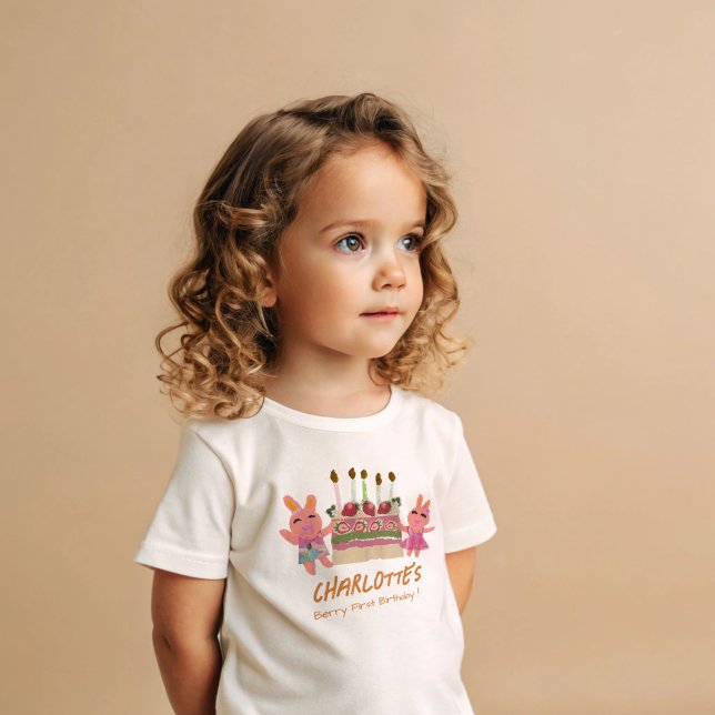 Berry First Happy Birthday Bunnies and Cake Orange Baby T-Shirt (Creator Uploaded)