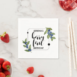 Berry First Kids Birthday Blueberry Minimal Napkins