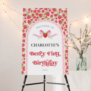 Berry First Strawberry 1st Birthday 20x30 Welcome Foam Board