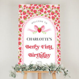 Berry First Strawberry 1st Birthday 24x36 Welcome Foam Board