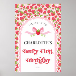 Berry First Strawberry 1st Birthday 24x36 Welcome Poster