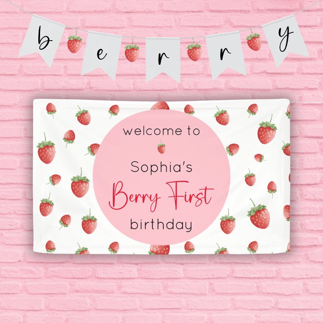 Berry First Strawberry 1st Birthday Banner (Creator Uploaded)
