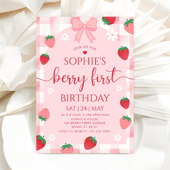 Berry First Strawberry 1st Birthday Invitation (Creator Uploaded)