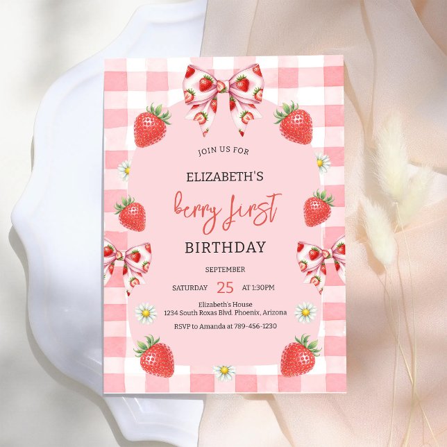 Berry First Strawberry 1st Birthday Invitation (Creator Uploaded)
