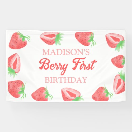 Berry First Strawberry 1st Birthday Party Banner