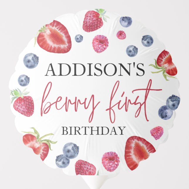 Berry First Strawberry 1st Birthday Party Custom Balloon (Front)