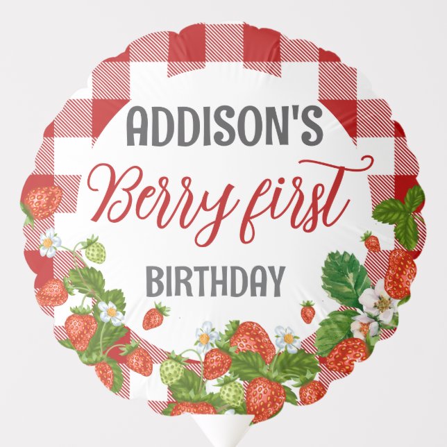 Berry First Strawberry 1st Birthday Party Custom Balloon (Front)