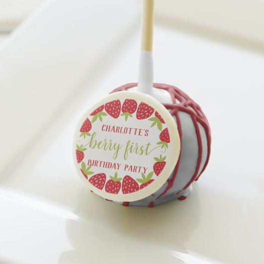  Berry First Strawberry 1st Birthday Party Custom Cake Pops (Front Insitu)